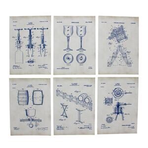 6 BAR Patent Prints 5x7" Wine Beer Keg FREE SHIPPING Antiqued Grid BlueInk Craft